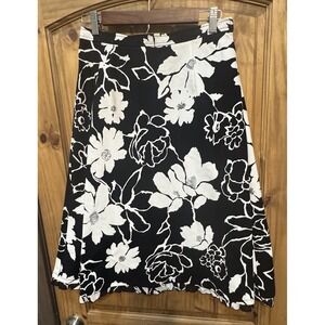 Tallbots Black White Floral A Line Skirt Women's 6‎ Cotton Lined Vintage